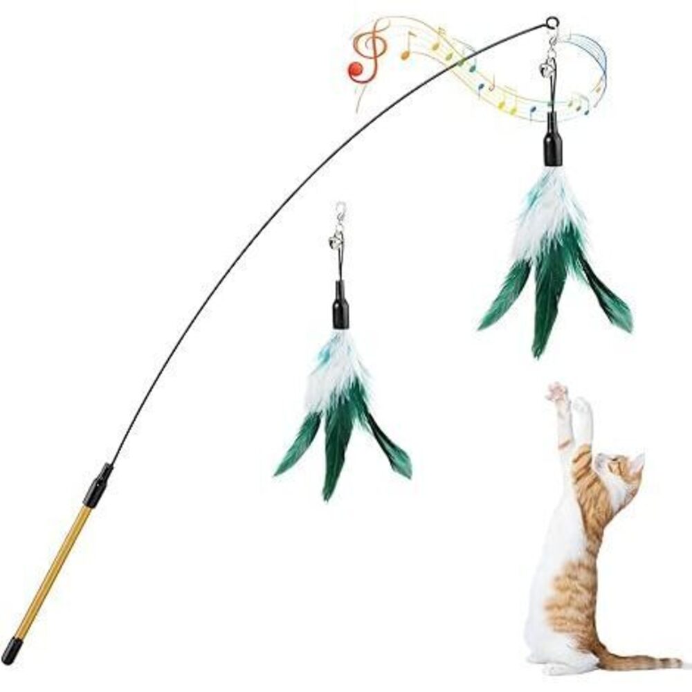 Feather Teaser Cat Toy, Interactive Feather Wand Cat Toy Flying Feather Cat